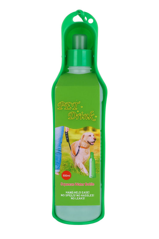 Sticlă portabilă pentru apă câini – 500 ml, cu recipient și bol integrat, ideală pentru plimbări și călătorii